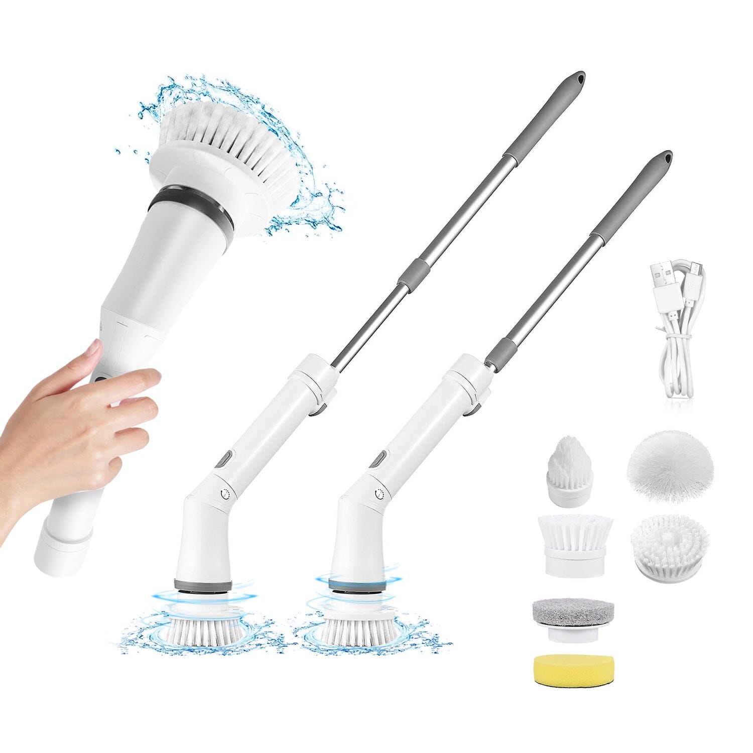 Rechargeable Telescopic Cleaning Brush 6 Replaceable Heads 2 Speed Adjustable Extension Arm Household Appliances - DailySale