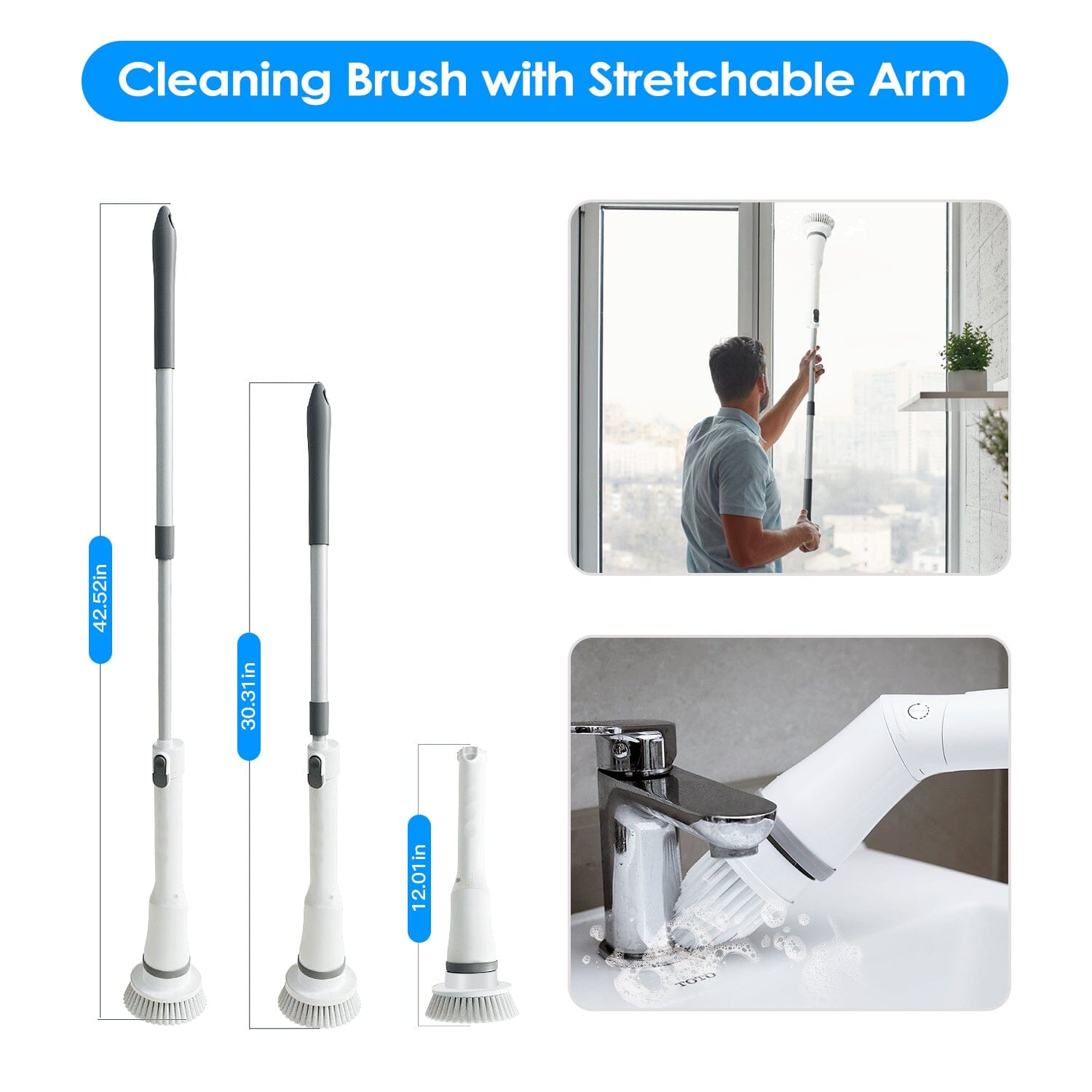 Rechargeable Telescopic Cleaning Brush 6 Replaceable Heads 2 Speed Adjustable Extension Arm Household Appliances - DailySale