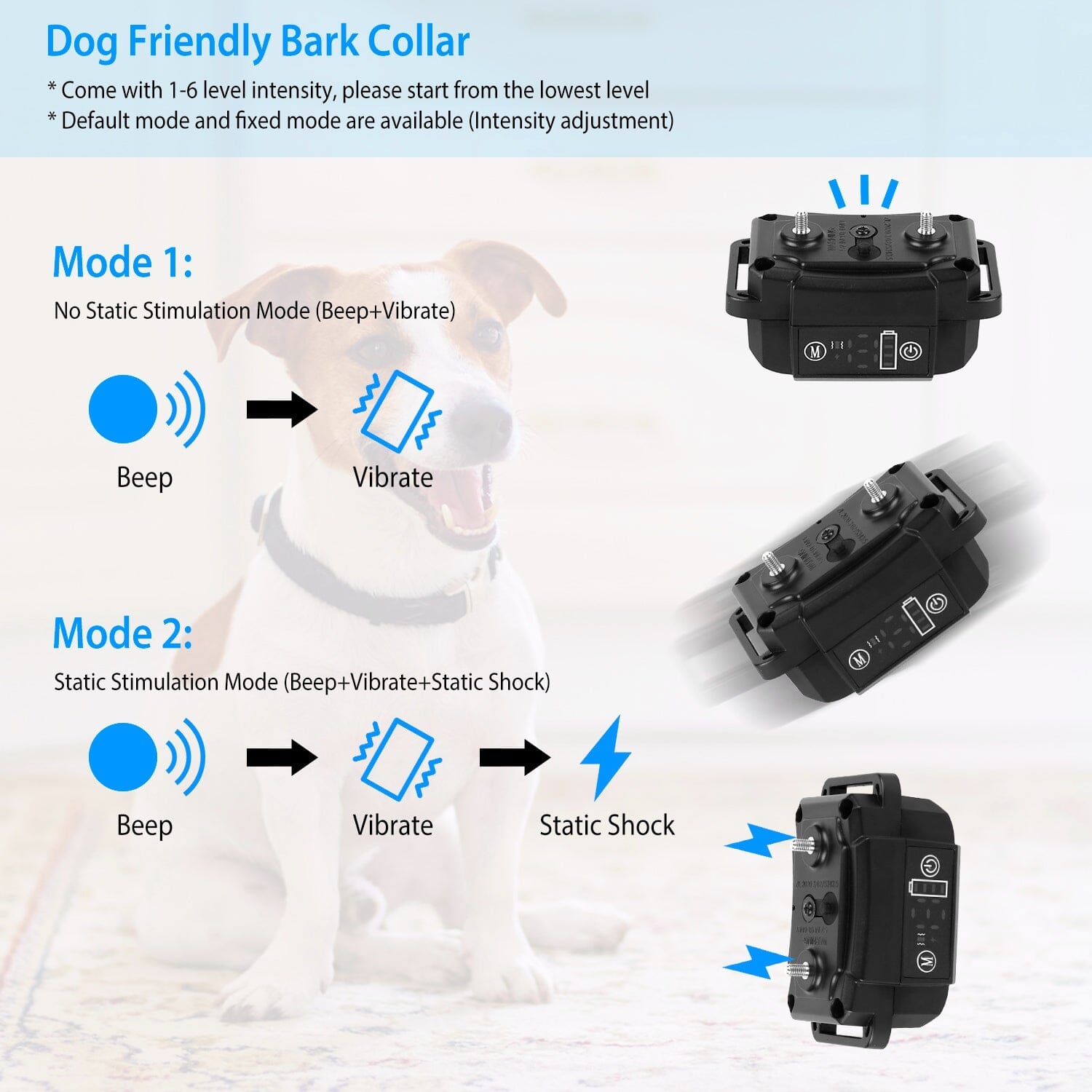 Rechargeable Waterproof Beep Vibration Static Stimulation Bark Stopper Pet Supplies - DailySale