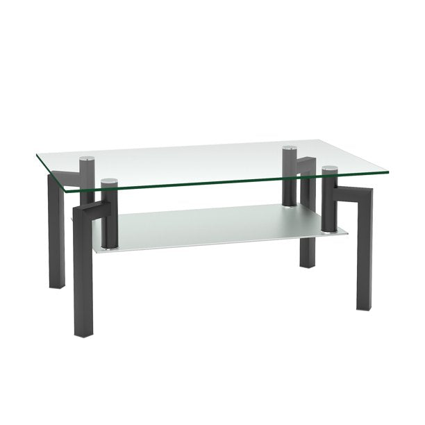 Rectangular Tempered Metal Tube Leg Living Room Glass Coffee Table Furniture & Decor - DailySale