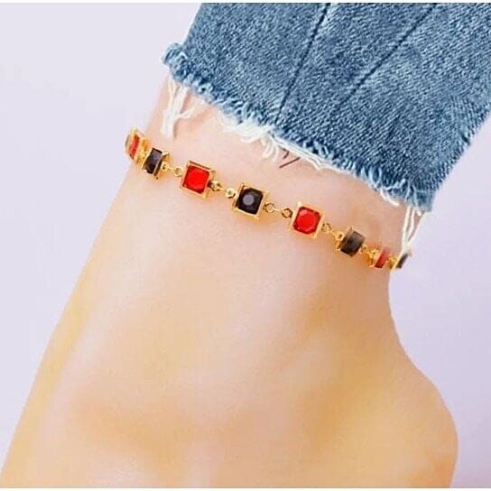 Red And Crystal Square Ankle Bracelet Bracelets - DailySale