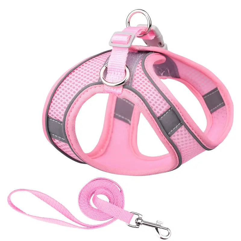 Reflective Dogs Harness with Leash Adjustable Harness Vest Breathable Collars Pet Supplies Pink XXS - DailySale