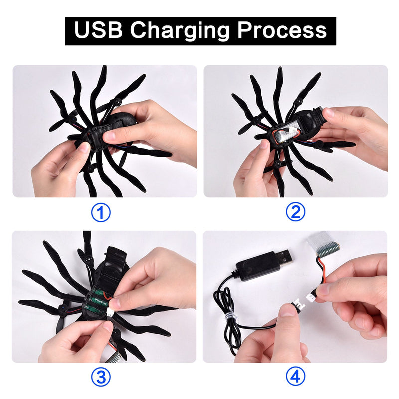 USB charging process for Remote Control Spider Quadcopter Toy Drone
