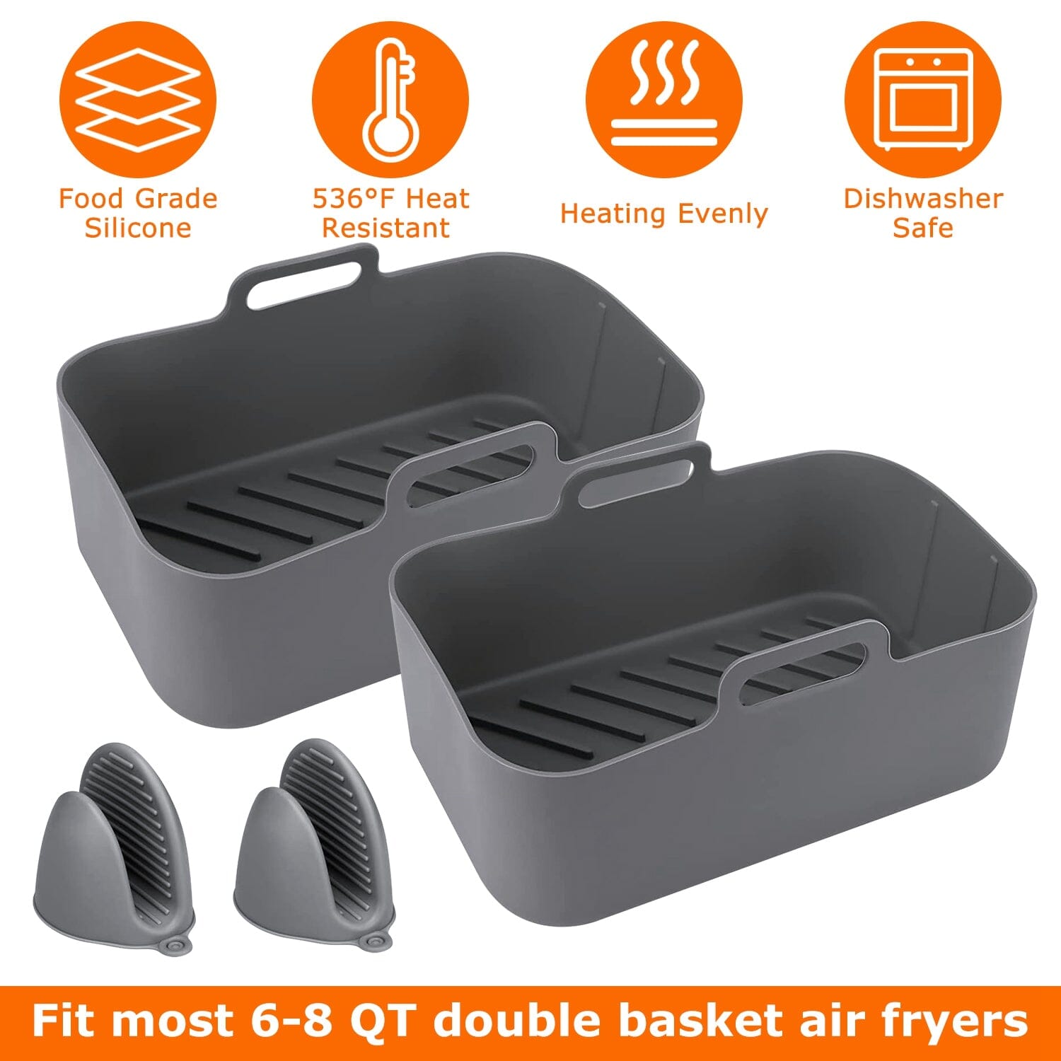 Reusable Air Fryer Silicone Pot Rectangle Replacement of Parchment Liners 6-8 Quart Kitchen Tools & Gadgets - DailySale