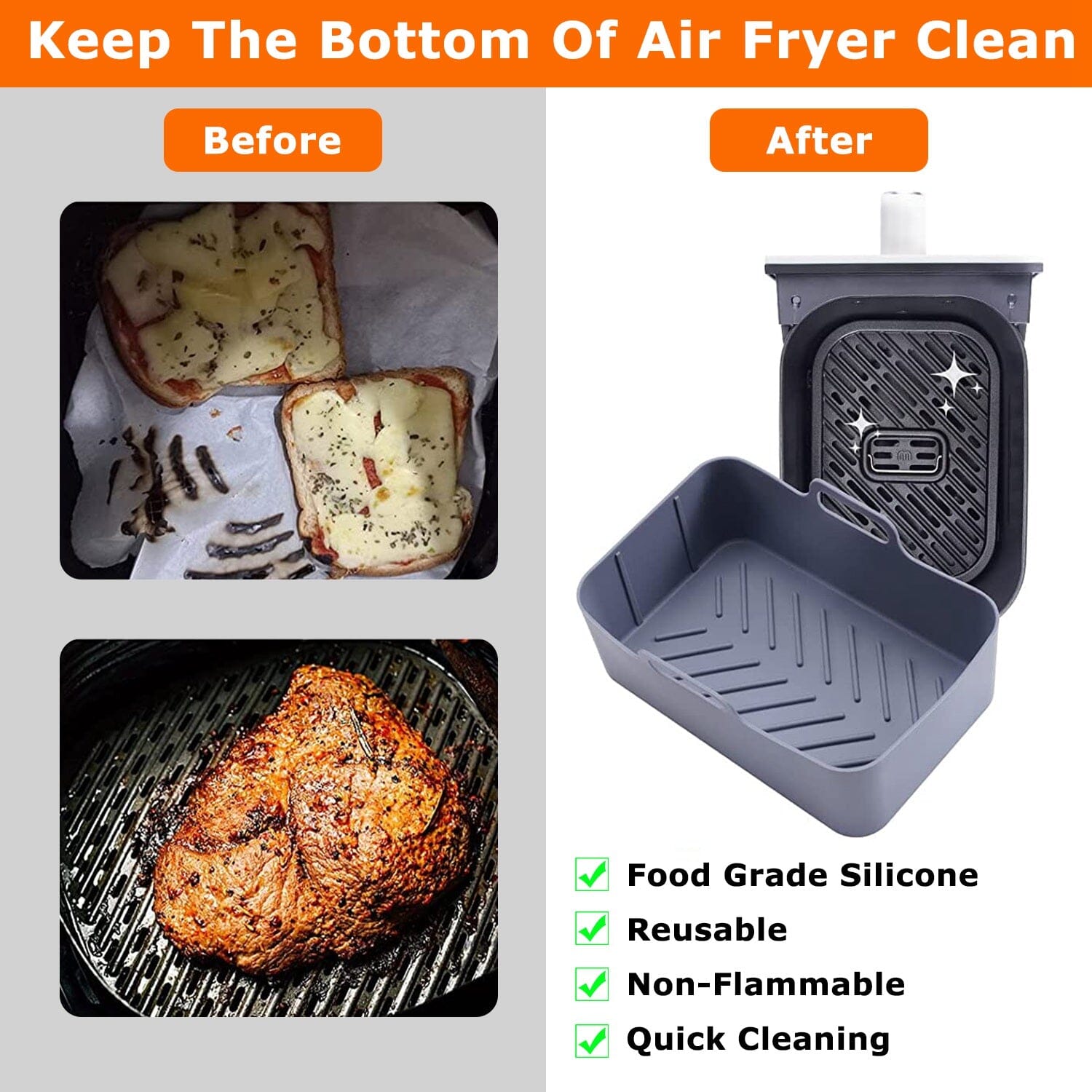 Reusable Air Fryer Silicone Pot Rectangle Replacement of Parchment Liners 6-8 Quart Kitchen Tools & Gadgets - DailySale