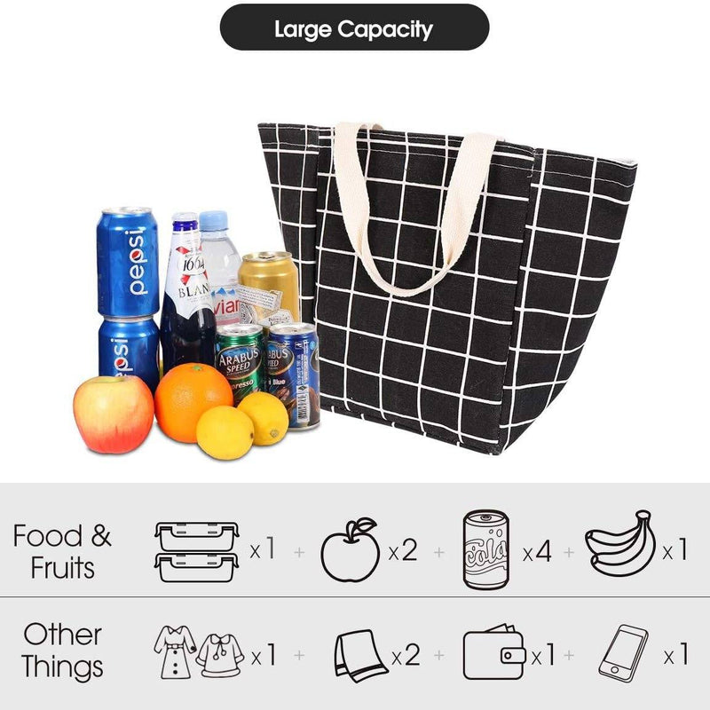Reusable Lunch Bag Insulated Lunch Box Canvas Fabric with Aluminum Foil Bags & Travel - DailySale
