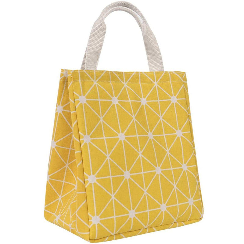 Reusable Lunch Bag Insulated Lunch Box Canvas Fabric with Aluminum Foil | Geometric Pattern-White