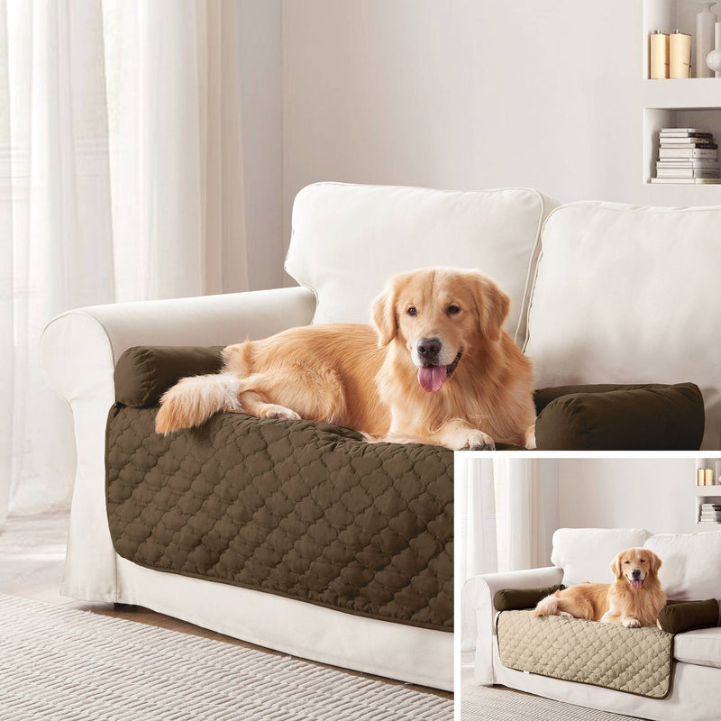 Reversible Pet Bed & Furniture Protector with Cushion Anchors Bedding 21x34" Chocolate/Natural - DailySale