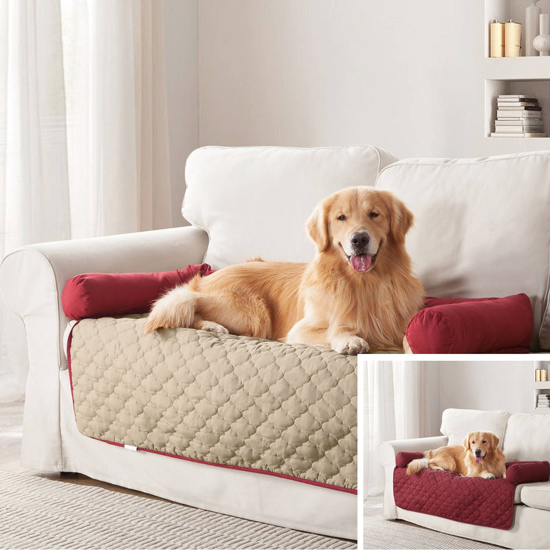 Reversible Pet Bed & Furniture Protector with Cushion Anchors Bedding 21x34" Garnet/Natural - DailySale