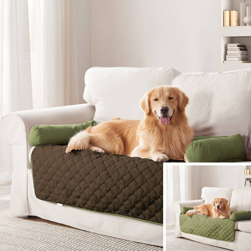 Reversible Pet Bed & Furniture Protector with Cushion Anchors Bedding 45x34" Sage/Chocolate - DailySale