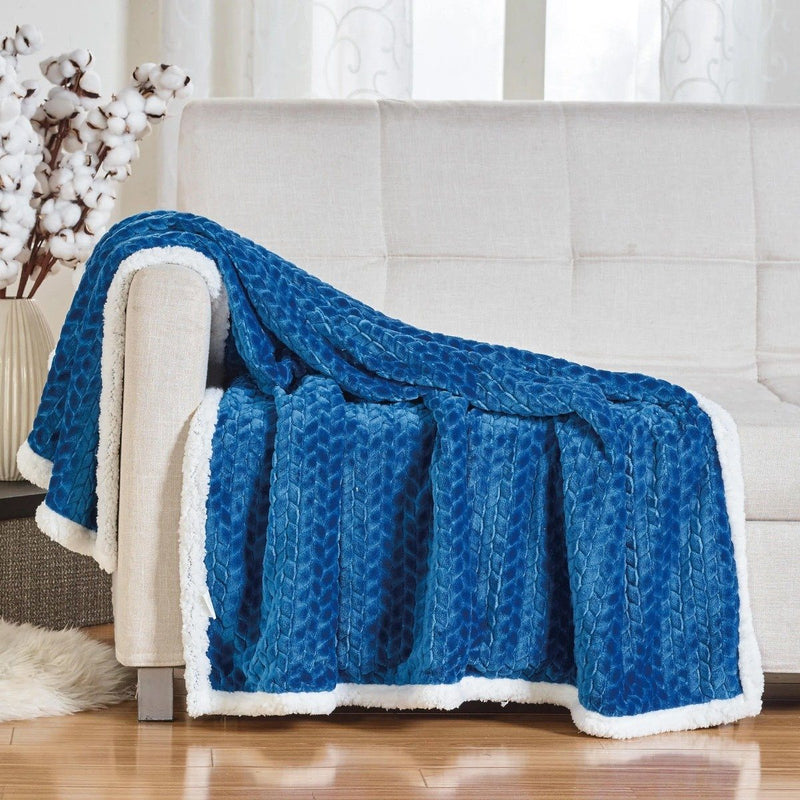 Reversible Soft Braided Sherpa Throw Blanket Linen & Bedding Blue - DailySale