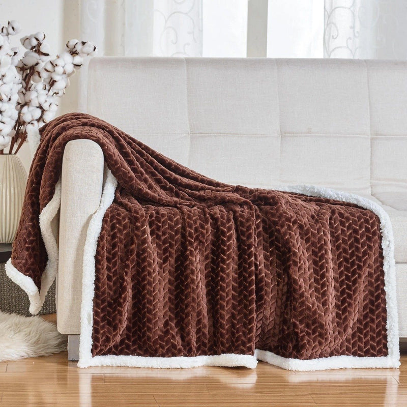 Reversible Soft Braided Sherpa Throw Blanket Linen & Bedding Chocolate - DailySale