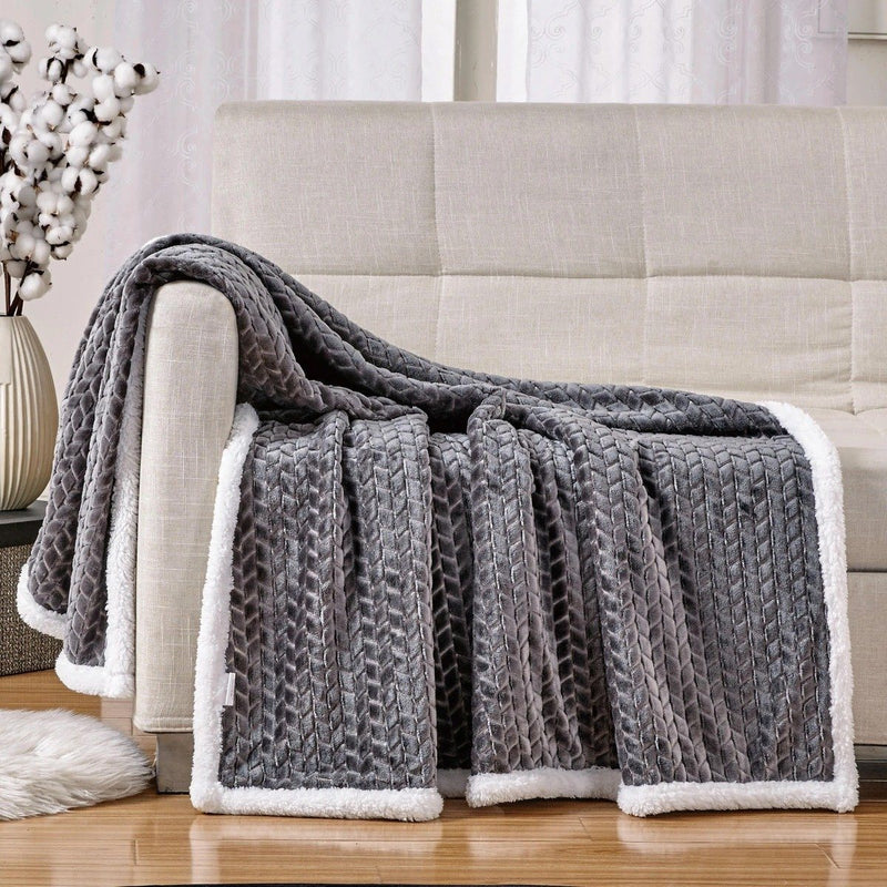 Reversible Soft Braided Sherpa Throw Blanket Linen & Bedding Gray - DailySale