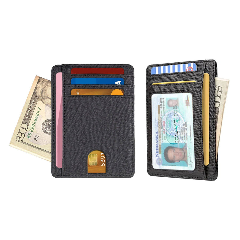 RFID Blocking Minimalist Front Pocket Slim Leather Wallet For Men Women Bags & Travel Black - DailySale