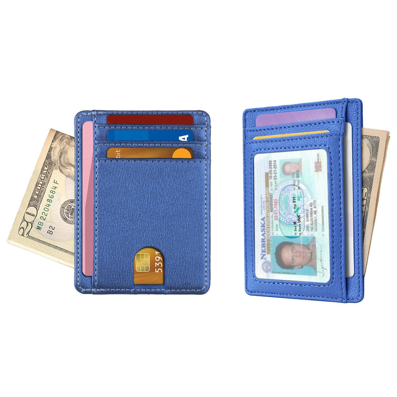 RFID Blocking Minimalist Front Pocket Slim Leather Wallet For Men Women Bags & Travel Blue - DailySale