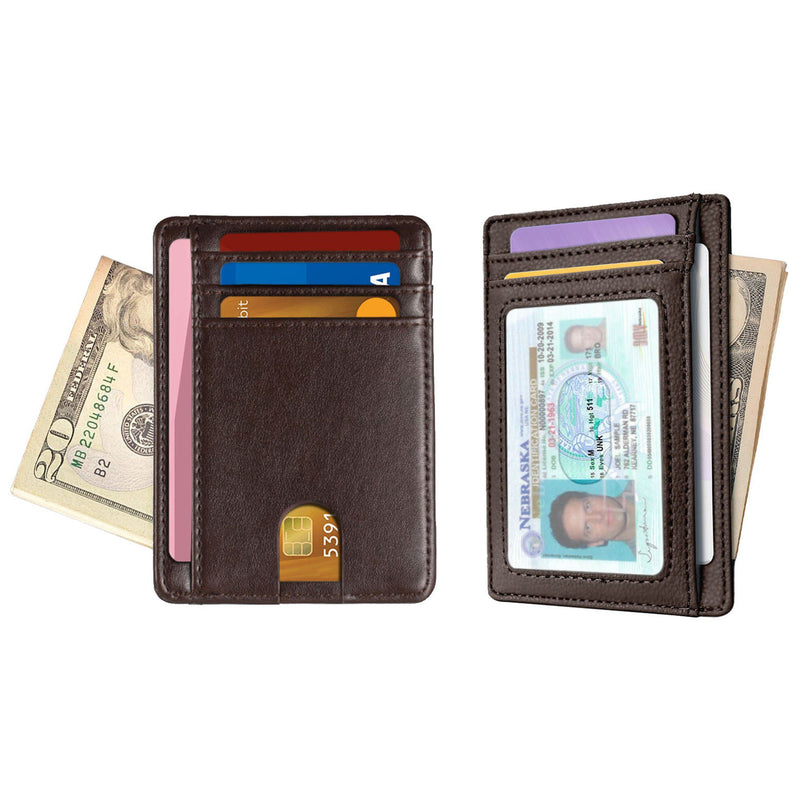 RFID Blocking Minimalist Front Pocket Slim Leather Wallet For Men Women Bags & Travel Brown - DailySale