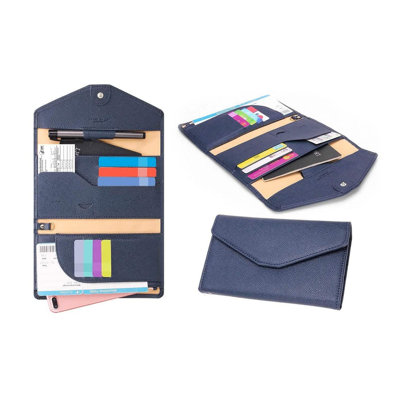 RFID Blocking Travel Passport Organizer Holder Wallet With CDC Vaccination Card Slot Protector Bags & Travel Blue - DailySale