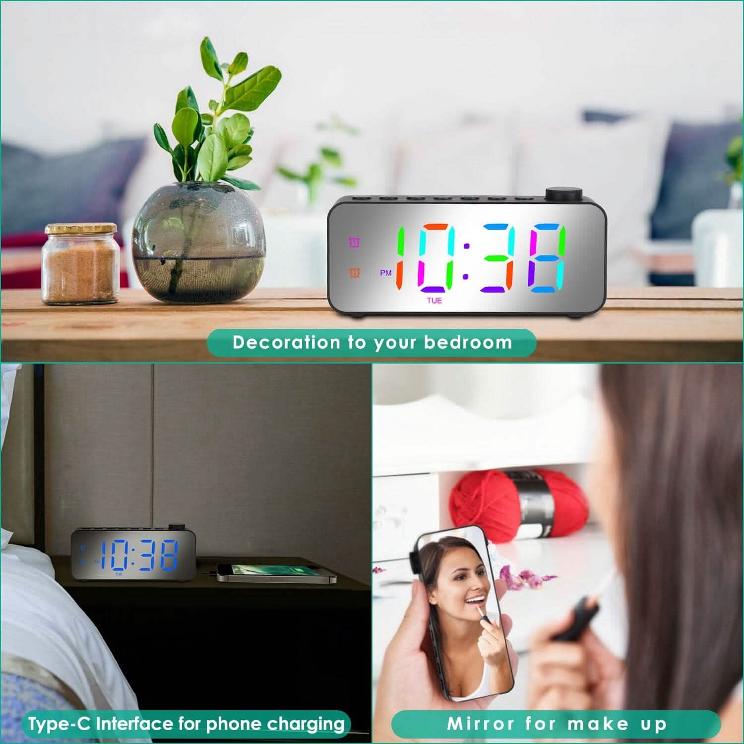 RGB Color LED Digital Alarm Clock Household Appliances - DailySale