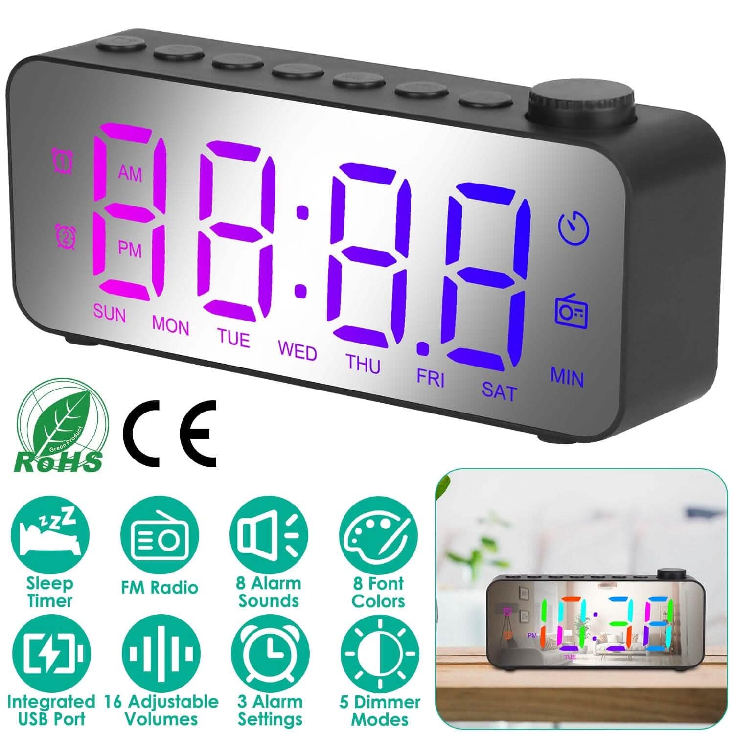 RGB Color LED Digital Alarm Clock Household Appliances - DailySale