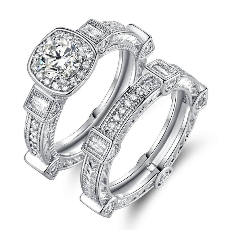 Rhodium Plated Cubic Zirconia Engagement Ring Set - Assorted Sizes Jewelry 6 - DailySale