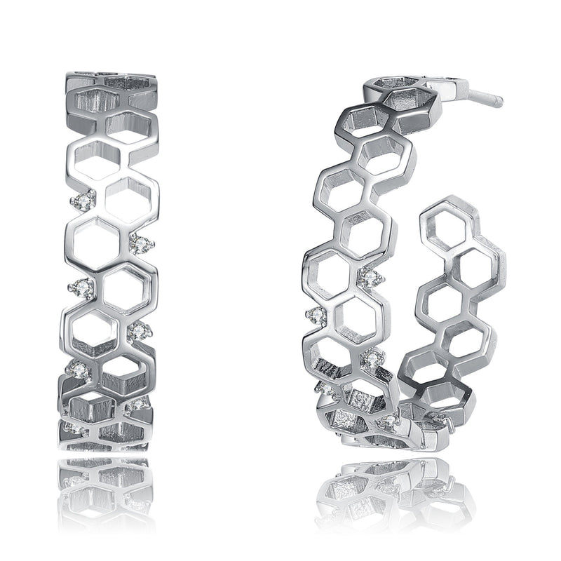Rhodium Plated Geometric Hoop Earrings Earrings - DailySale