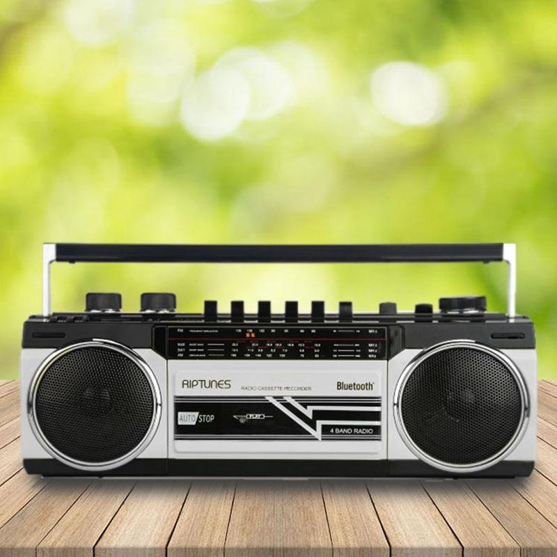 Riptunes Retro Radio Cassette Bluetooth Boombox Headphones & Speakers - DailySale