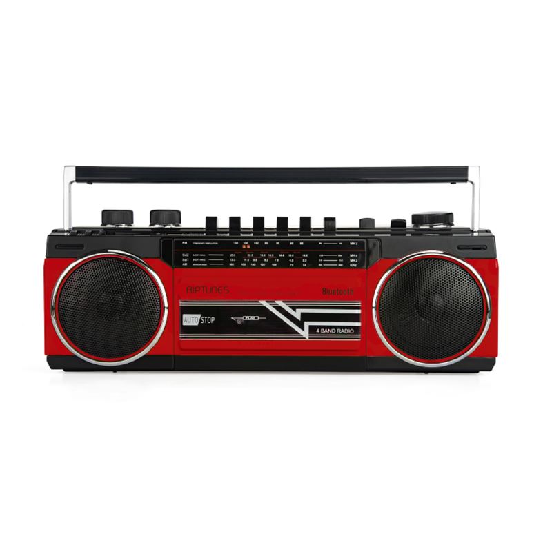 Riptunes Retro Radio Cassette Bluetooth Boombox Headphones & Speakers Red - DailySale