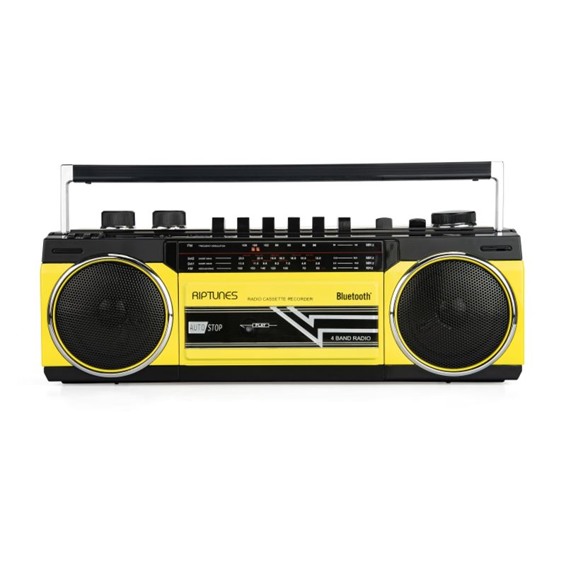 Riptunes Retro Radio Cassette Bluetooth Boombox Headphones & Speakers Yellow - DailySale