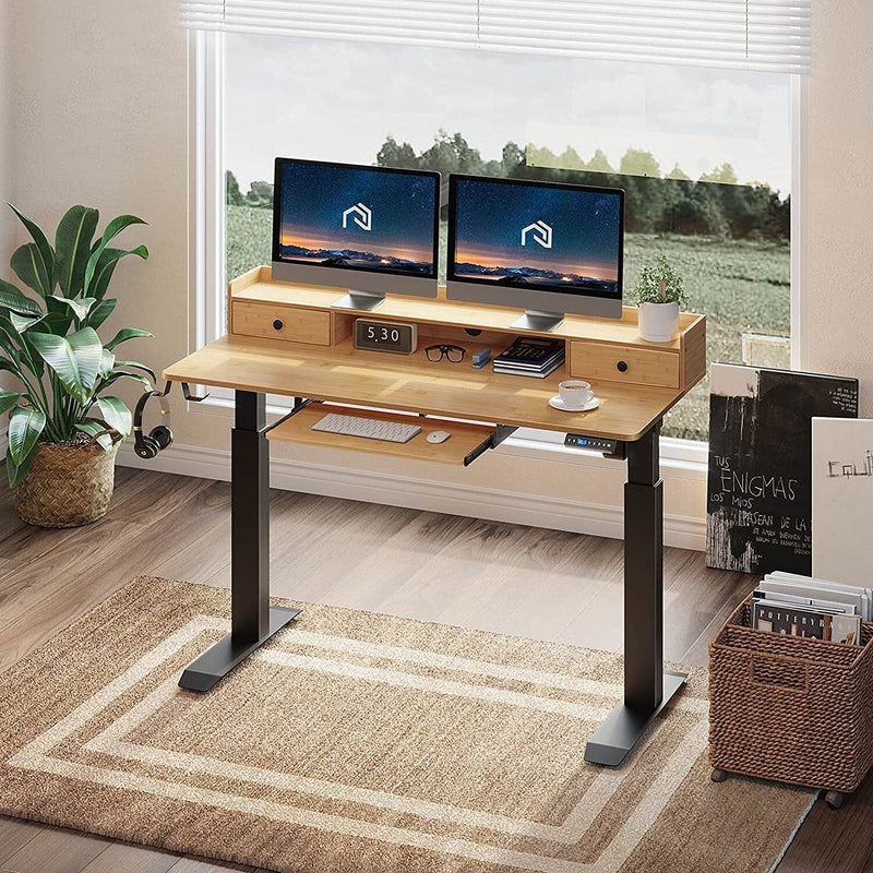 Rolanstar Height Adjustable Desk Standing Desk with Keyboard Tray and Monitor Shelf Furniture & Decor - DailySale