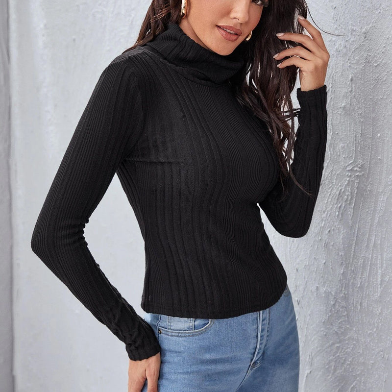 Rolled Neck Rib-knit Tee Women's Tops S - DailySale