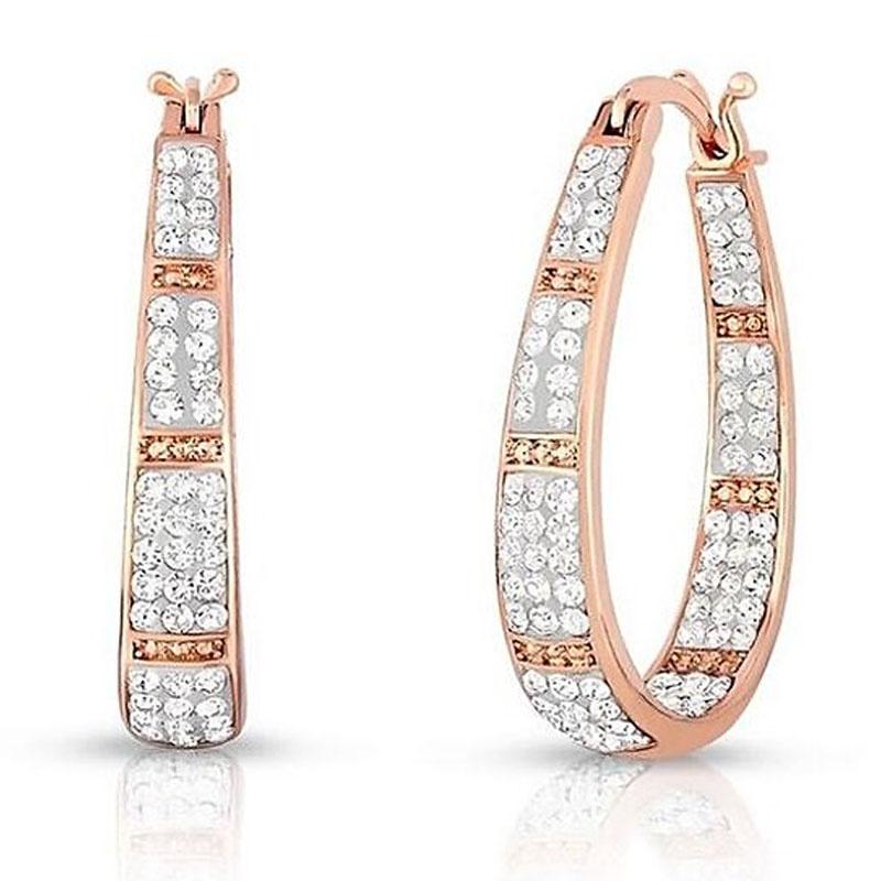 Rose and White Austrian Crystal Hoop Earrings Earrings - DailySale