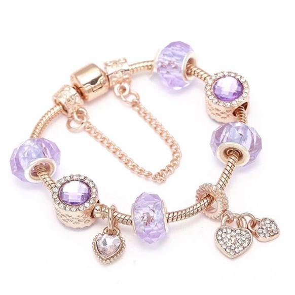 Rose Gold Austrian Crystal Heart Charm Bracelet Jewelry - DailySale