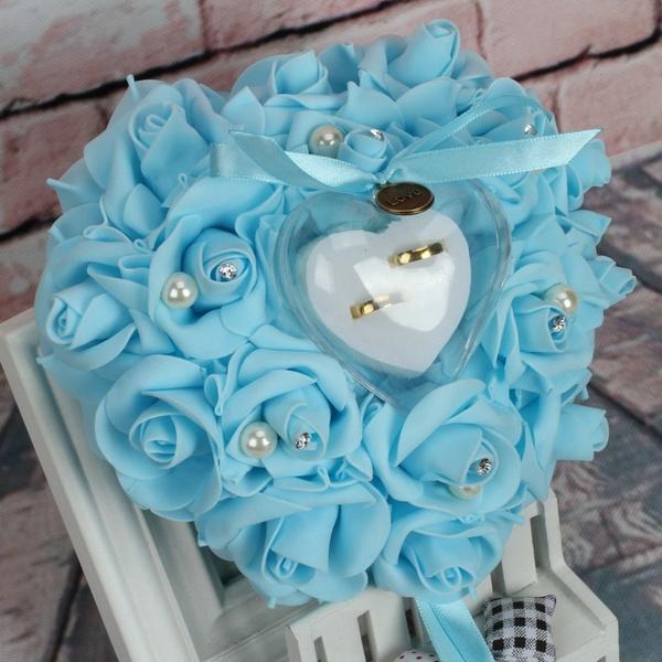 Rose Pillow Heart Cushion Ring Holder Everything Else Blue - DailySale