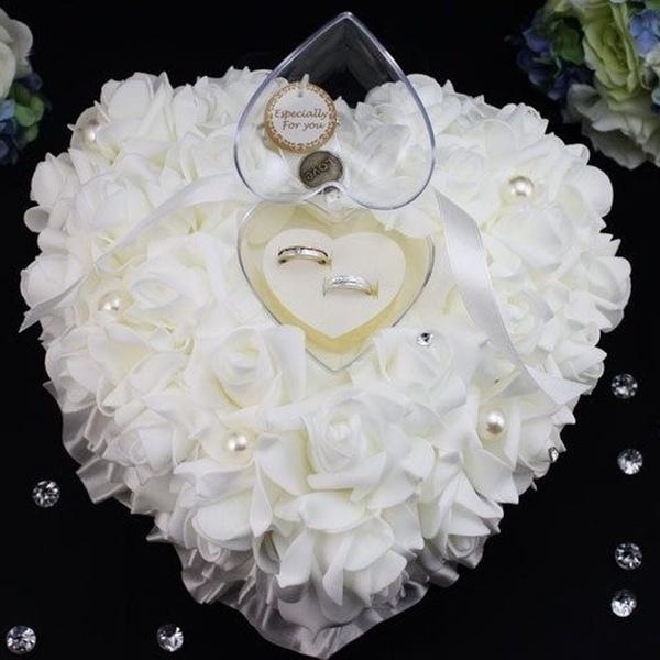 Rose Pillow Heart Cushion Ring Holder Everything Else White - DailySale