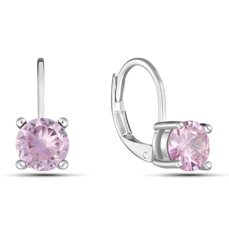 Round Cut Gemstone Leverback Earrings Earrings Pink - DailySale