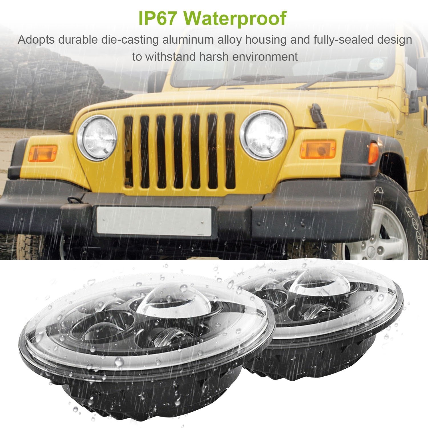 Round LED Headlight Halo Angel Eyes for Jeep Wrangler Automotive - DailySale