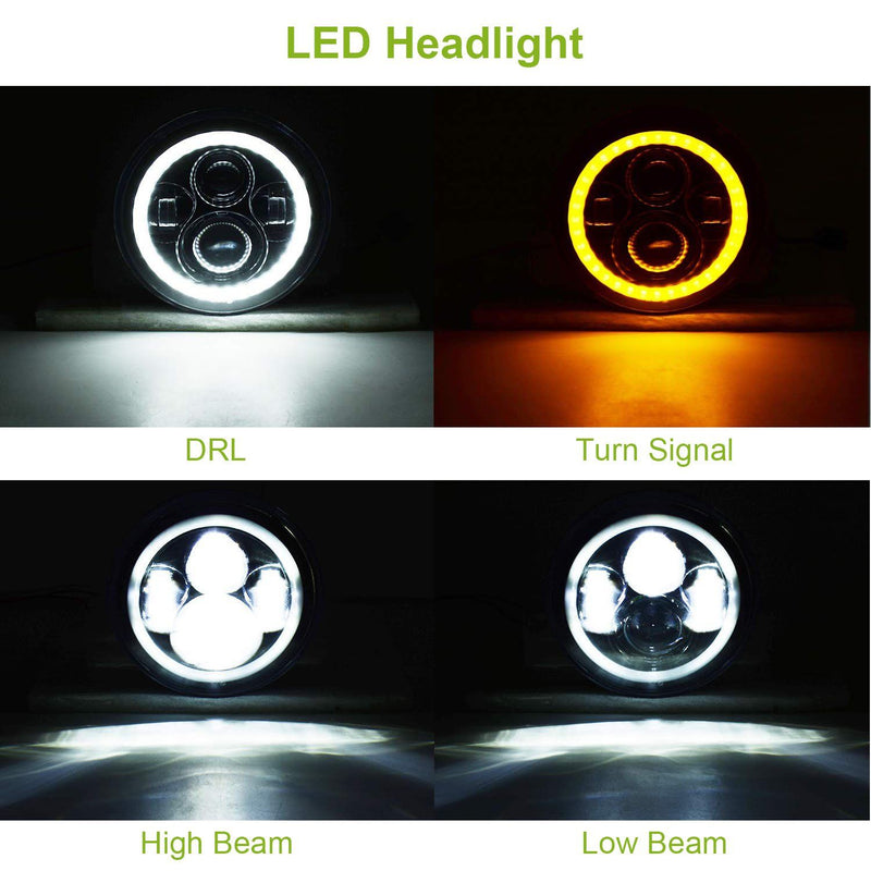 Round LED Headlight Halo Angel Eyes for Jeep Wrangler Automotive - DailySale
