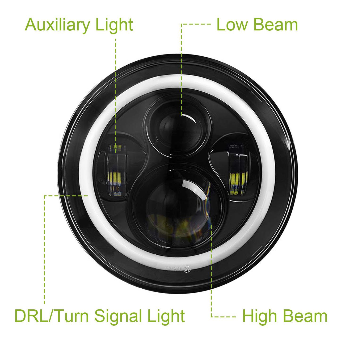 Round LED Headlight Halo Angel Eyes for Jeep Wrangler Automotive - DailySale