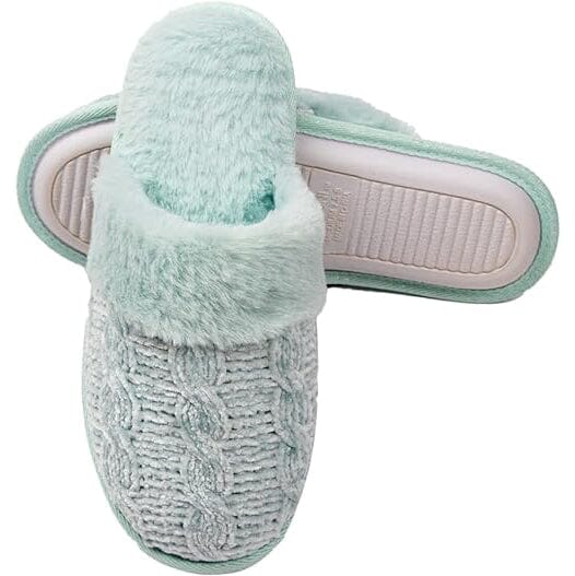 Roxoni Fur Trim Knit Sweater Slippers for Women
