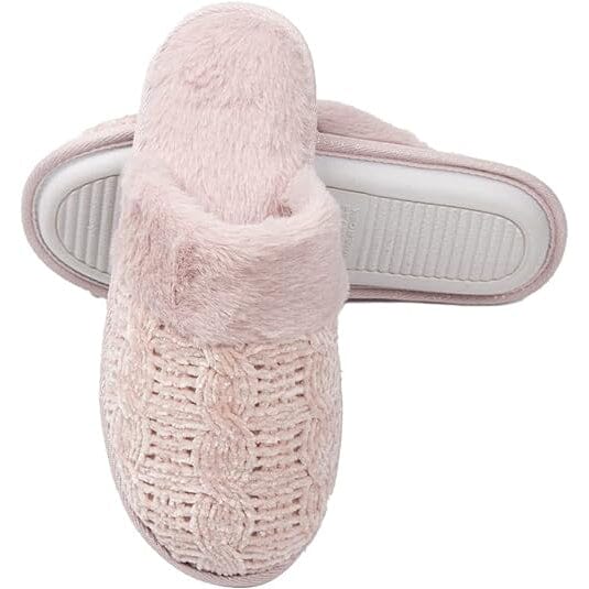 Roxoni Fur Trim Knit Sweater Slippers for Women