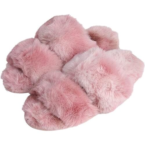 Roxoni Fuzzy House Slippers for Women – Comfortable Furry Spa – Cozy Slip On Open Toe