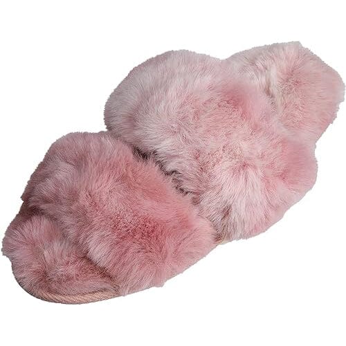 Roxoni Fuzzy House Slippers for Women – Comfortable Furry Spa – Cozy Slip On Open Toe