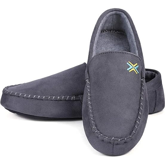 Roxoni Men Slippers, Suede Moccasin Slipper with Memory Foam