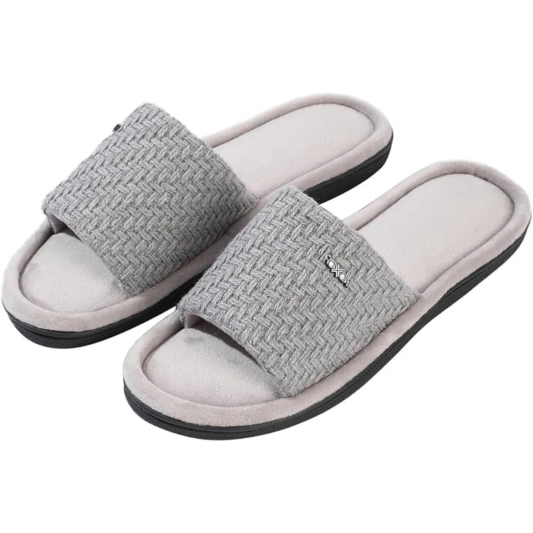 Roxoni Velvet Knit Flat Sandals for Women - Stylish Textured Woven Surface, Soft Ridge Around Insole Women's Shoes & Accessories Gray 6 - DailySale