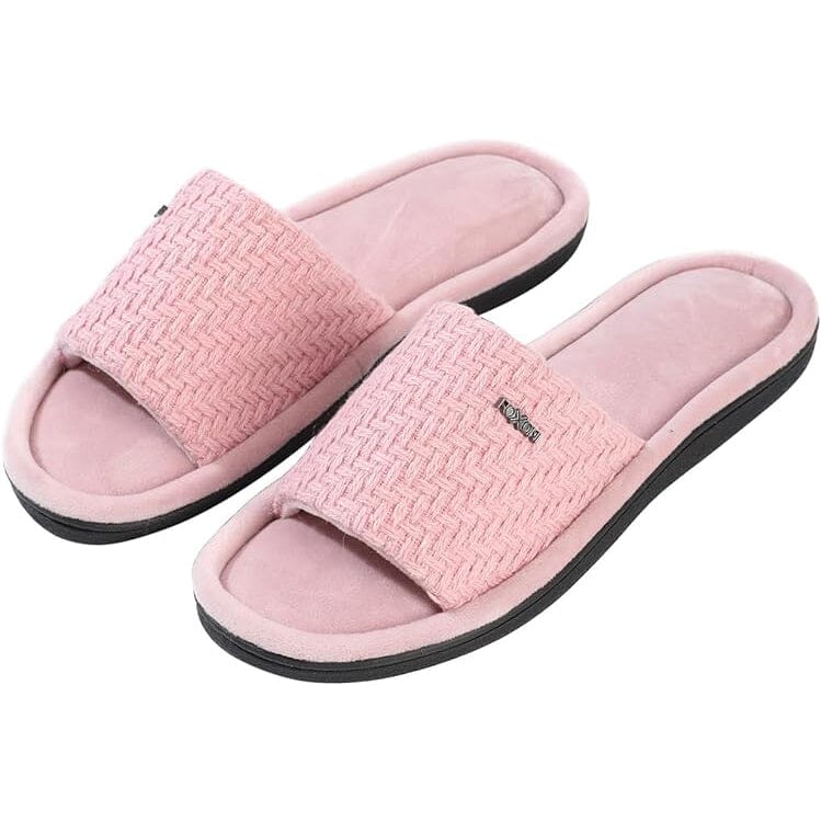 Roxoni Velvet Knit Flat Sandals for Women - Stylish Textured Woven Surface, Soft Ridge Around Insole Women's Shoes & Accessories Pink 6 - DailySale