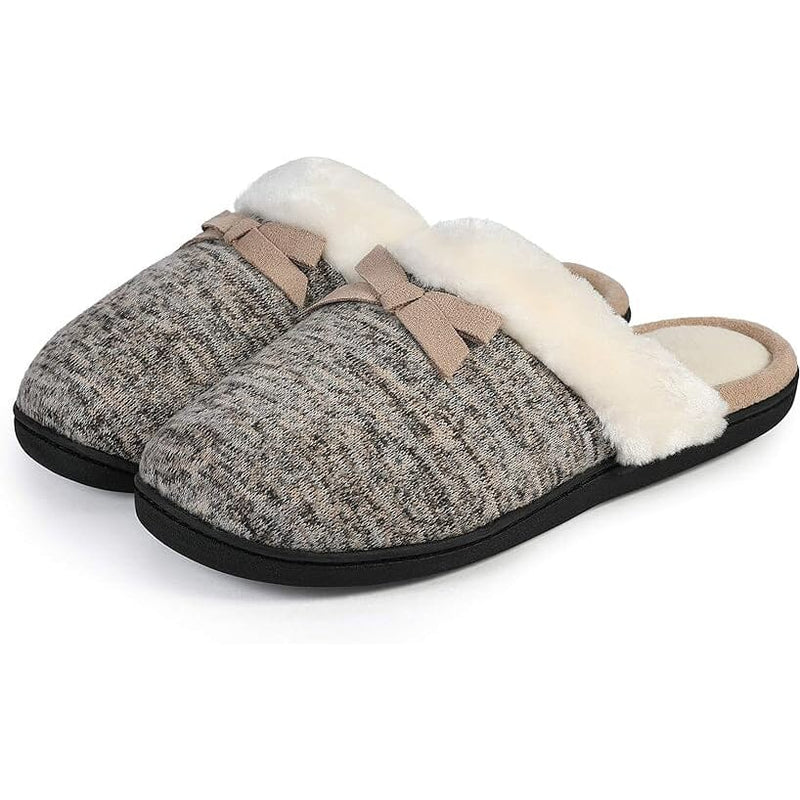 Roxoni Women Slipper Cozy Memory Foam, Fuzzy Warm Faux Fur, Anti-Skid Rubber Sole Women's Shoes & Accessories Beige 6 - DailySale