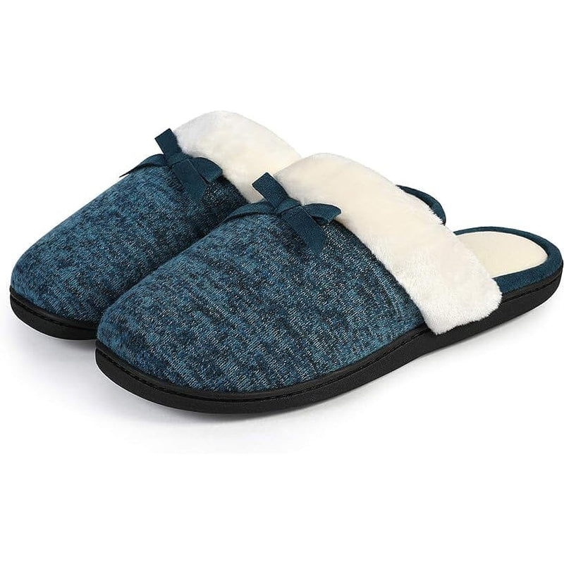 Roxoni Women Slipper Cozy Memory Foam, Fuzzy Warm Faux Fur, Anti-Skid Rubber Sole Women's Shoes & Accessories Blue 6 - DailySale