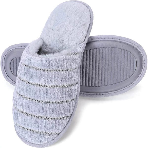 Roxoni Women Slipper Cozy Memory Foam, Indoor Outdoor Rubber Sole Women's Shoes & Accessories Gray 6 - DailySale
