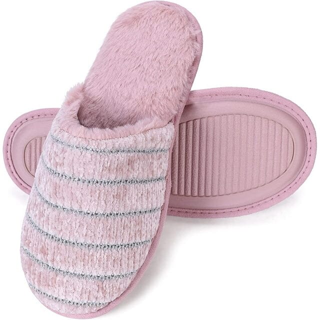 Roxoni Women Slipper Cozy Memory Foam, Indoor Outdoor Rubber Sole Women's Shoes & Accessories Pink/Silver 6 - DailySale