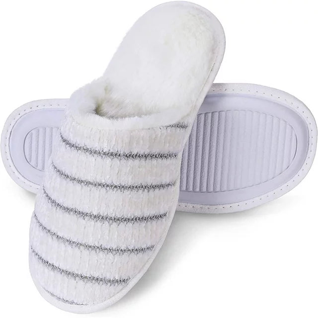 Roxoni Women Slipper Cozy Memory Foam, Indoor Outdoor Rubber Sole Women's Shoes & Accessories White/Silver 6 - DailySale